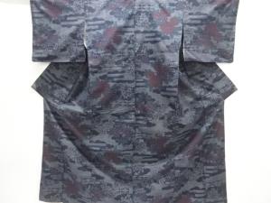 ヱ霞に草花模様織り出し十日町紬着物